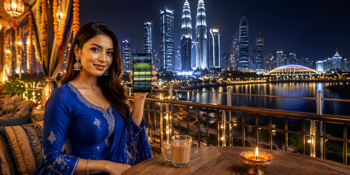 Pengguna berbaju kurung mengakses platform kasino mudah alih 1919 dari Kuala Lumpur